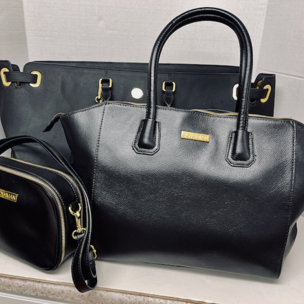 Joy Mangano ~ 3 Piece Black Christie Collection Weekender, Tote, & Purse ~ NWOT